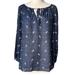 Lucky Brand | Women's Navy Blue Long Sleeve Peasant Top Size Medium